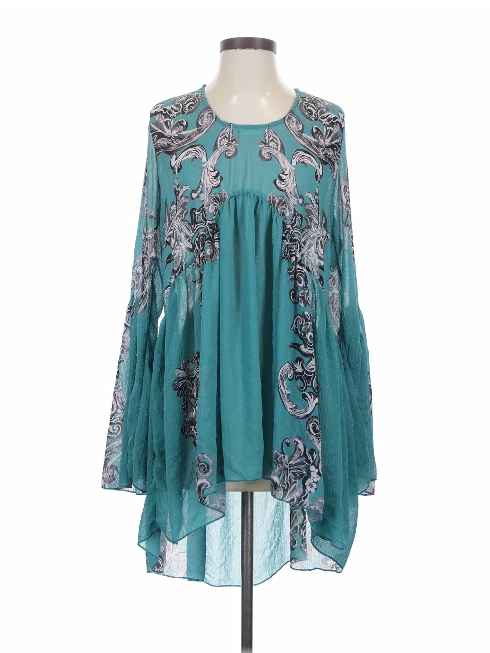Free People Teal Paisley Bell Sleeve Dress (090809) ☀️ ☮️ - Picture 2 of 3